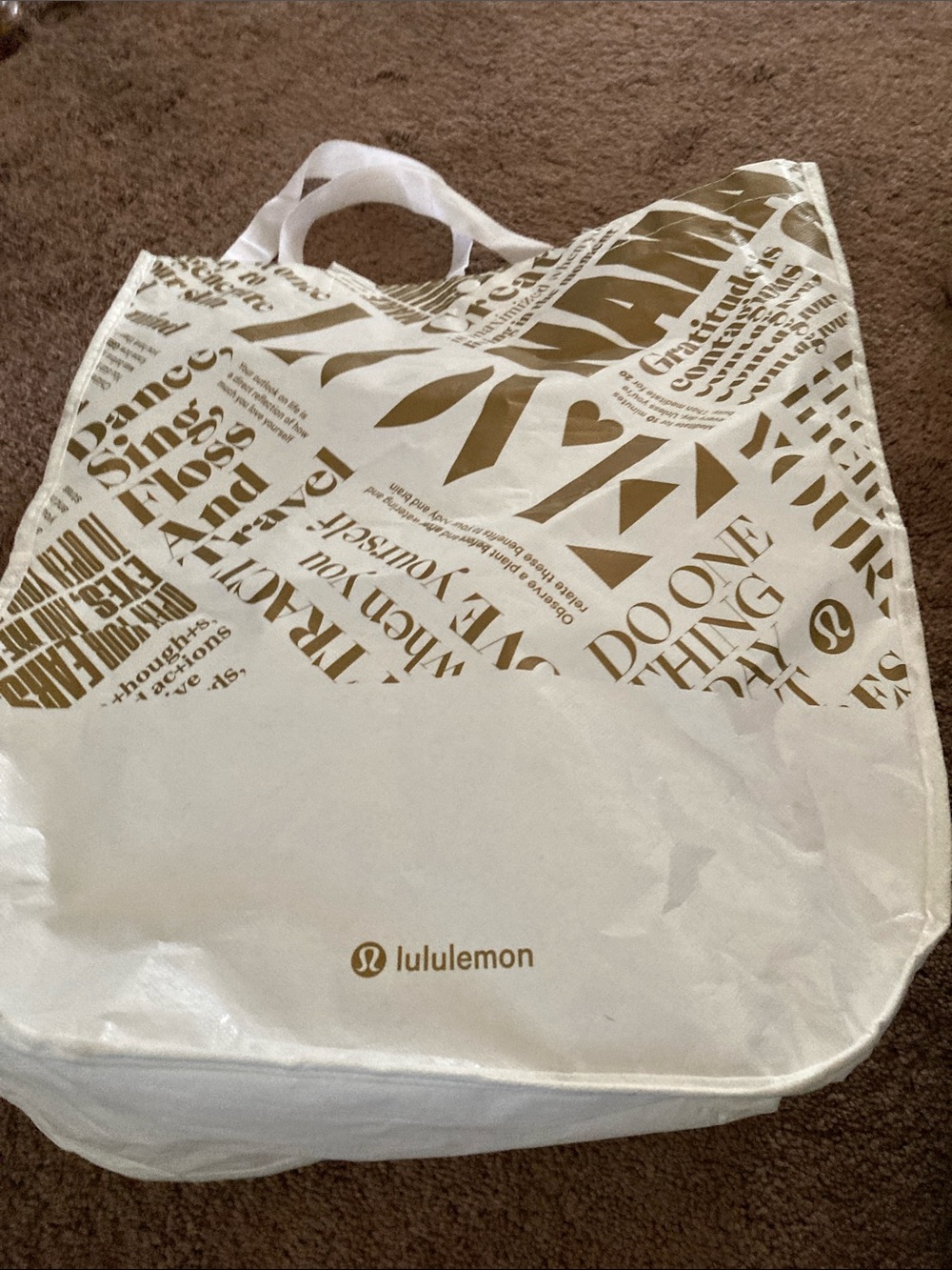 lululemon athletica White and Gold Graphic Tote